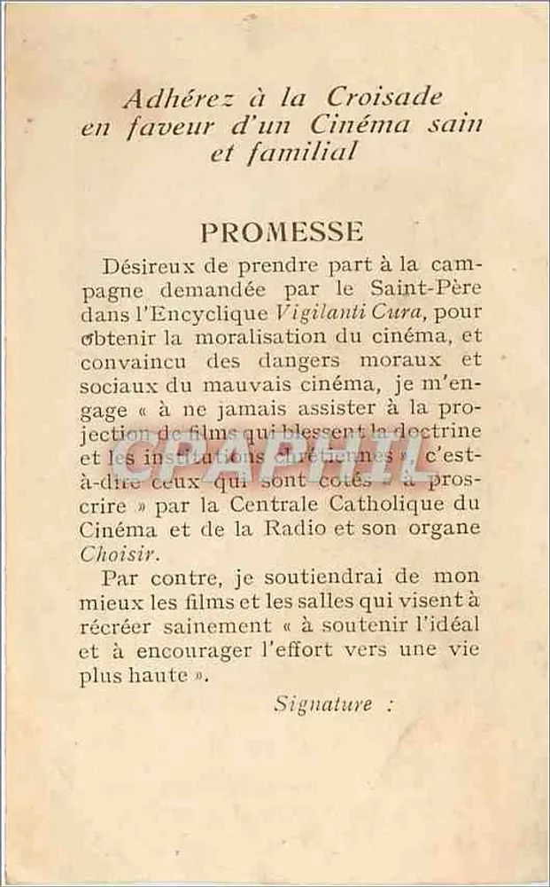 S.S. Pius XI — Erinnerte Katholiken an ihre Pflichten gegenüber dem Kino — Verlag nicht sichtbar - Rückseite