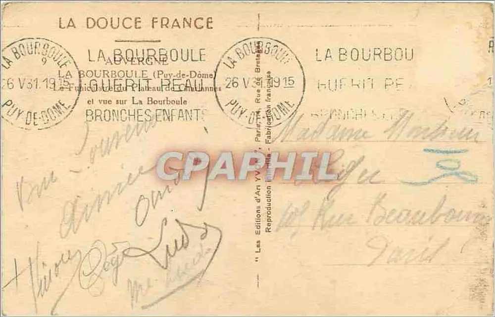 La Bourboule (Puy-de-Dôme) — vista sobre o Plateau de Chalmettes — Editor Yvon, n°17 - Verso