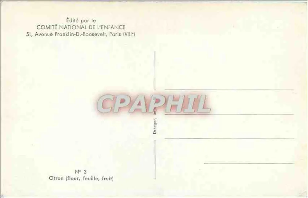 Zitronen — Blüte, Blatt, Frucht — Verlag des COMITÉ NATIONAL DE L'ENFANCE, N° 3 - Rückseite