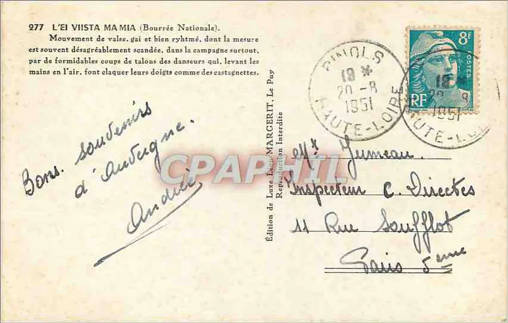 Bourrées do Velay — Extrait do Recueil de M. F. Thomas — Editor Ch. Barbé, Le Puy - Verso