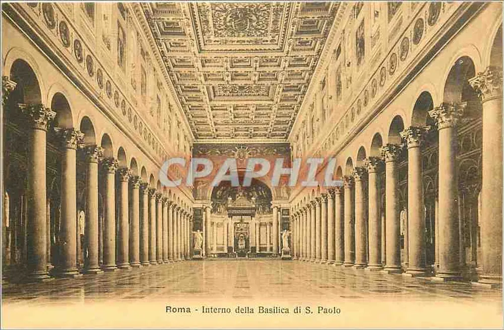Roma - Interno della Basilica di S. Paolo — vue intérieure de la basilique — Fototipia Alterocca - Terni, n°6 - Recto