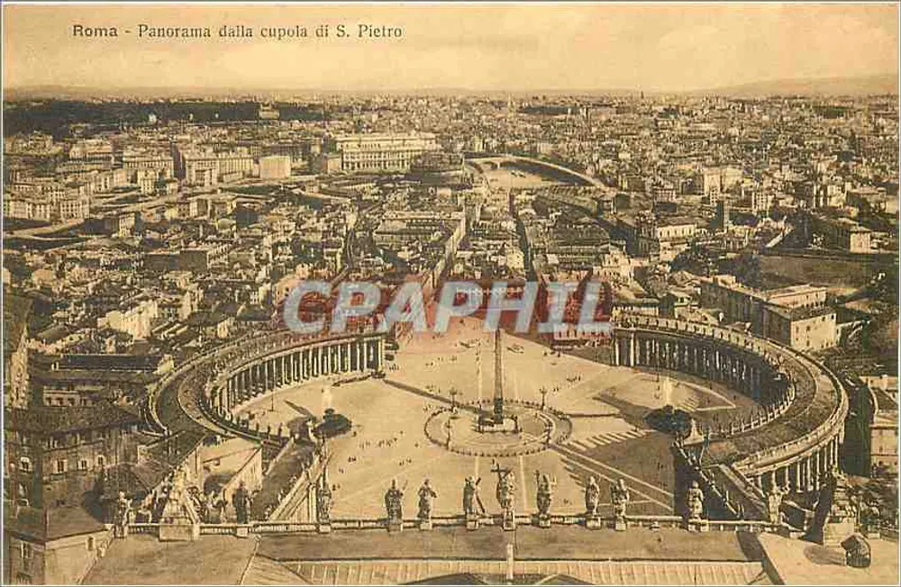 Roma - Panorama dalla cupola di S. Pietro — vue aérienne de la place Saint-Pierre — Fototipia Alterocca - Terni - Recto