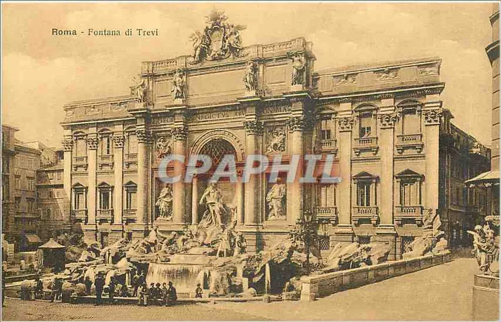 Roma - Fontana di Trevi — vista della fontana con sculture e bacini — edita da Fototipia Alterocca - Terni, n°59 - Recto