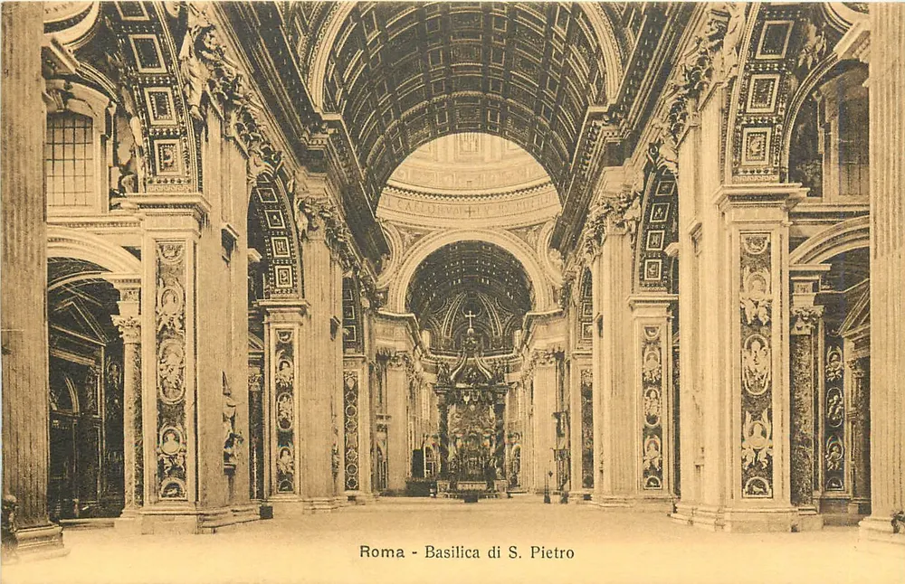 Roma - Basilica di San Pietro — vista interna della navata — Fototipia Alterocca - Terni, n°42 - Recto