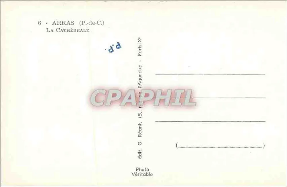 Arras — A Catedral — Editor G. Réant, Paris - Verso