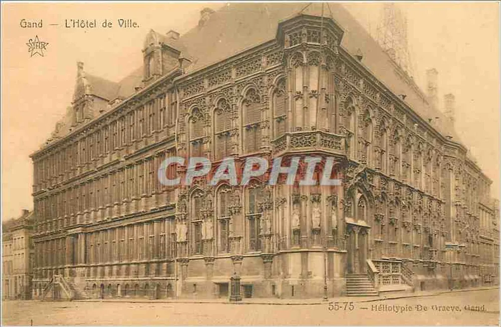 Gent — O Palácio da Cidade — Héliotypie De Graeeye, Gent - Frente