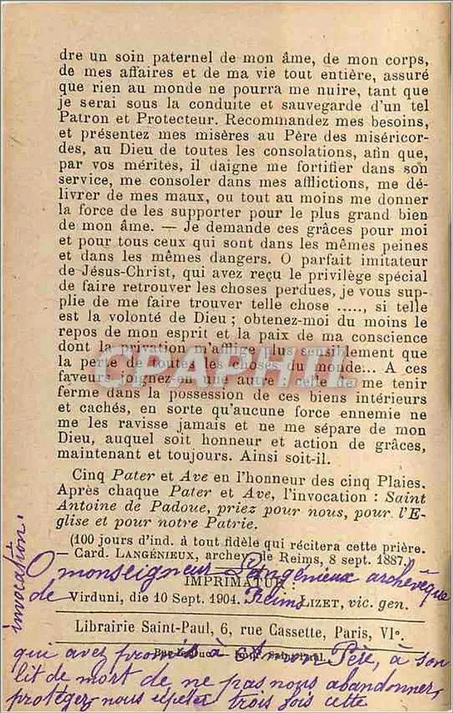 São Antônio de Padua — Litanias — Livraria Saint-Paul, Paris - Verso