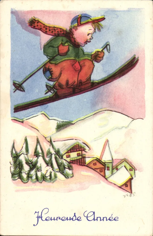 Child Jumping on Skis — Happy New Year — Publisher VERS - Front