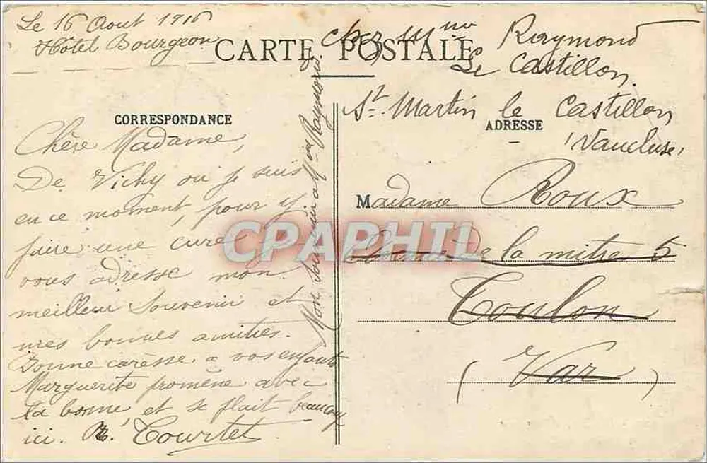 Vichy — Marquise und Casino-Theater — unbekannter Verlag, n° 620 - Rückseite