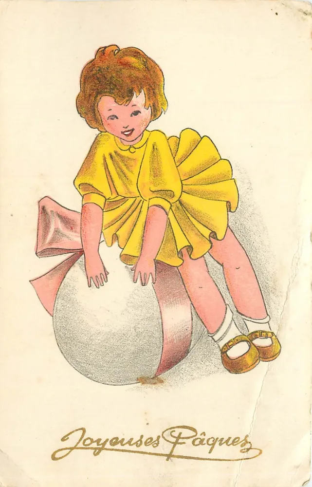 Menina sentada em uma bola — Feliz Páscoa - Frente