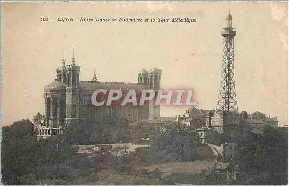 Lyon - Notre-Dame de Fourvière und die Metalltürme — Verlag B. F. L. n° 403 - Vorderseite
