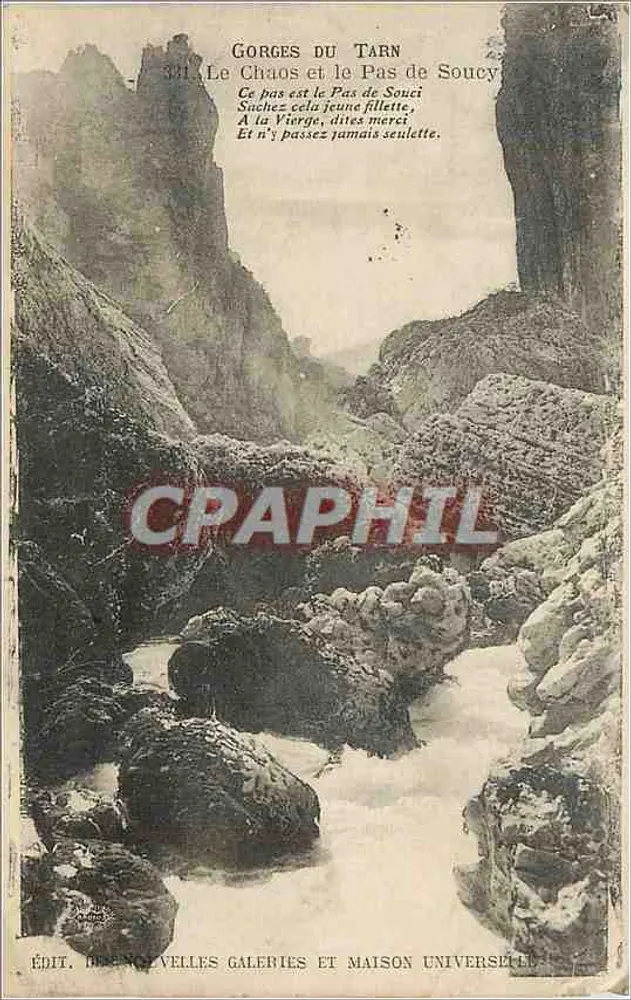Gorges du Tarn — Le Chaos et le Pas de Soucy — Édit. Dreyfus-velles Galeries et Maison Universelle - Recto