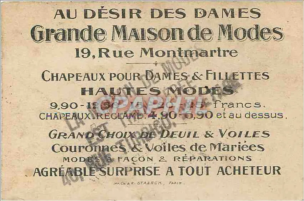 Calineries Maternelle — La Maison de Mode est transférée — 40, rue Tubérgo, 2e étage - Verso