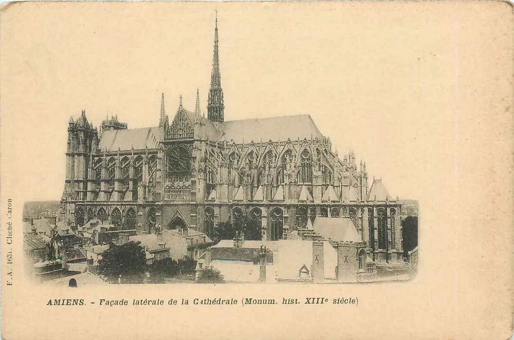 Amiens — Boczna fasada katedry (Monum. hist. XIII wieku) — E.A. Cléchê Caron, n° 1631 - Awers