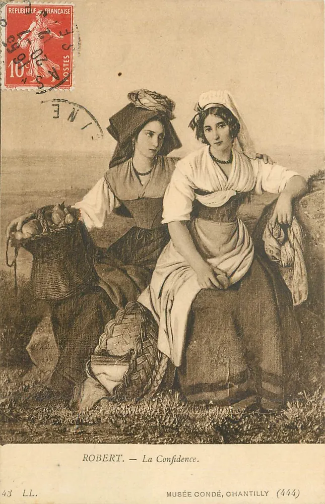 Dwie młode kobiety w strojach wiejskich — La Confidance — Robert, Muzeum Condé, Chantilly (444) - Awers