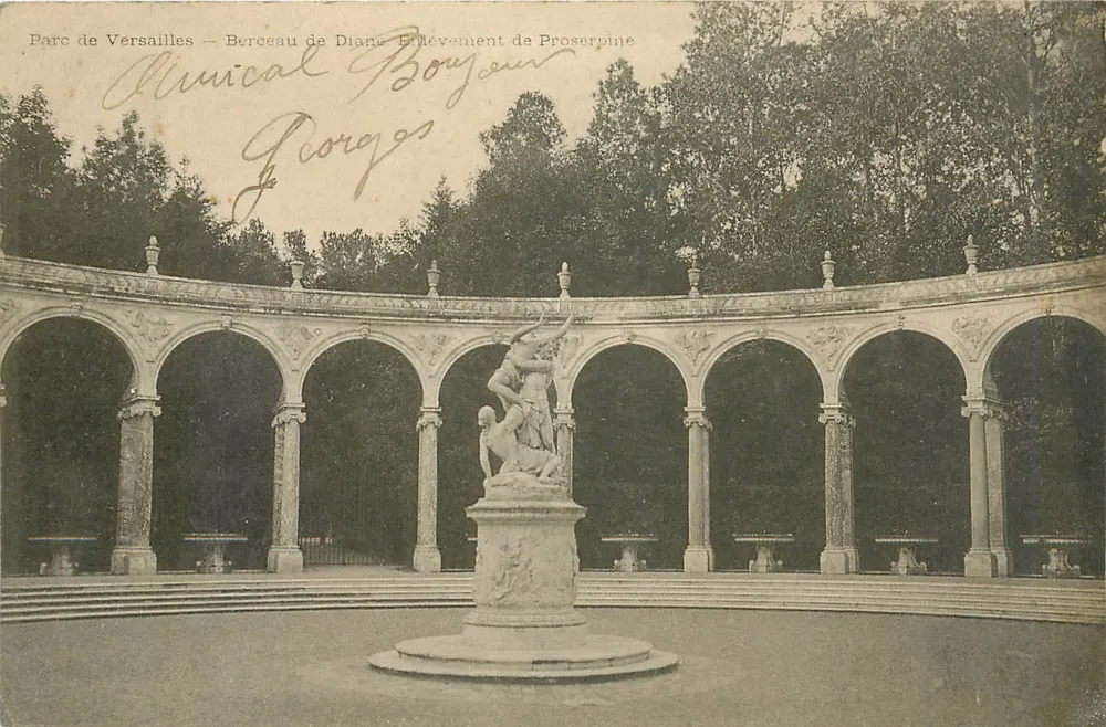 Park w Versailles — Berceau de Diane — Enlèvement de Proserpine — Wydawca: M. Georges - Awers