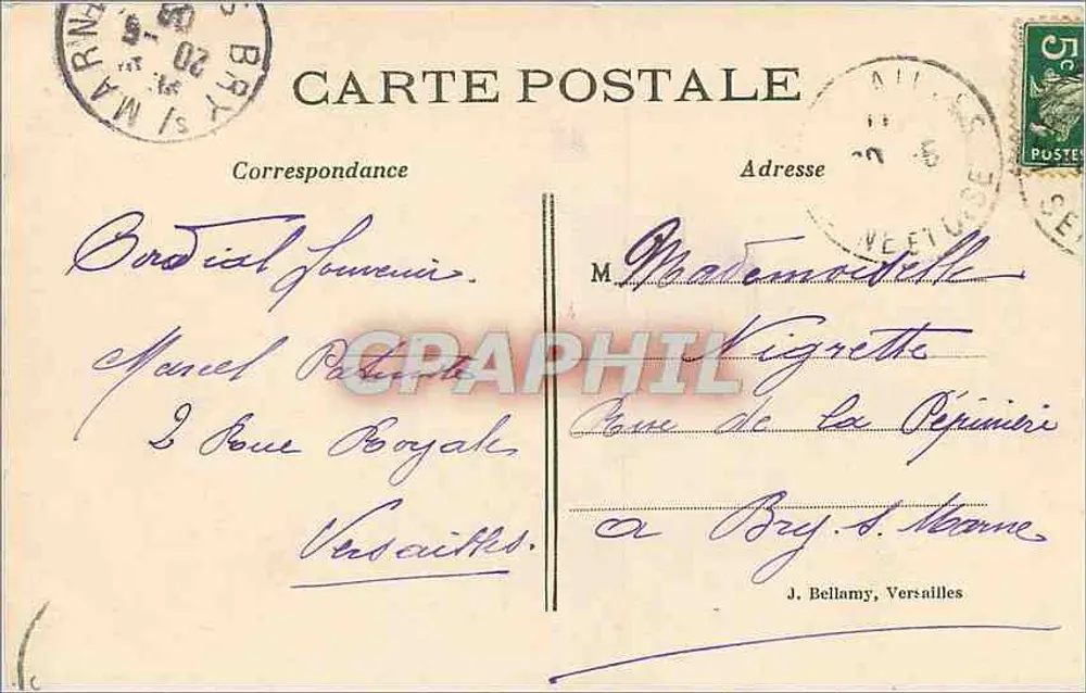 Versailles - Trianon - O Presbitério — editor anônimo, n° de série 101 - Verso