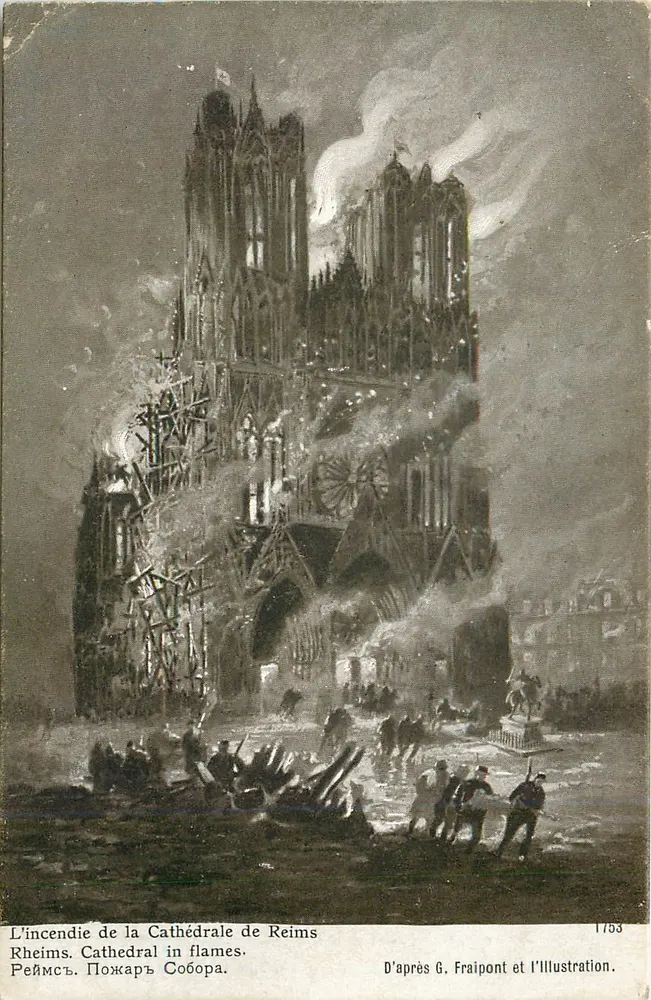 L'incendie de la Cathédrale de Reims — D'après G. Fraipont et l'Illustration — n° 1753 - Recto