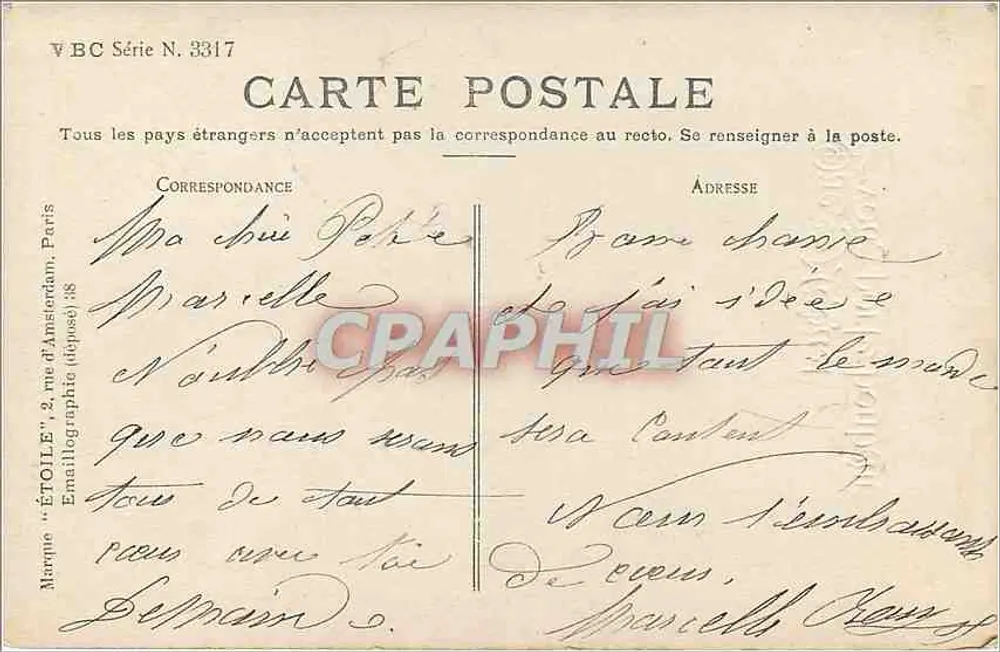 Jovem mulher em um quadro de flores — Que este Miguel lhe traga sorte — VBC Série N. 3317 - Verso