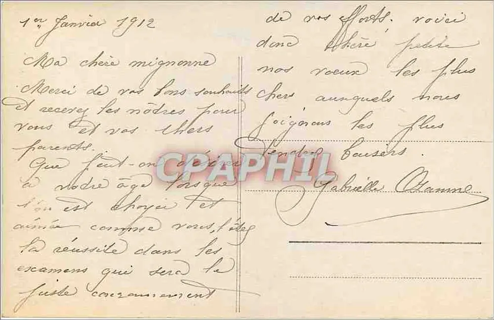 Menina segurando um arbusto de visco — Boa Ano — Faunelle 1001 - Verso