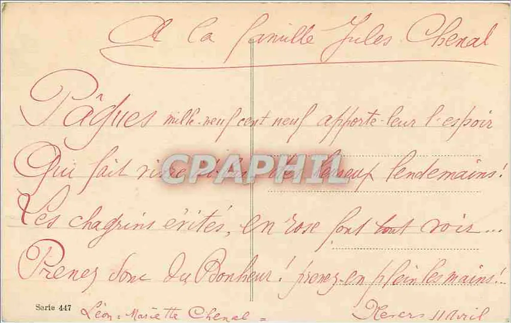 Feliz Páscoa 1909 — buquê de flores azuis e ovos — editor não visível - Verso