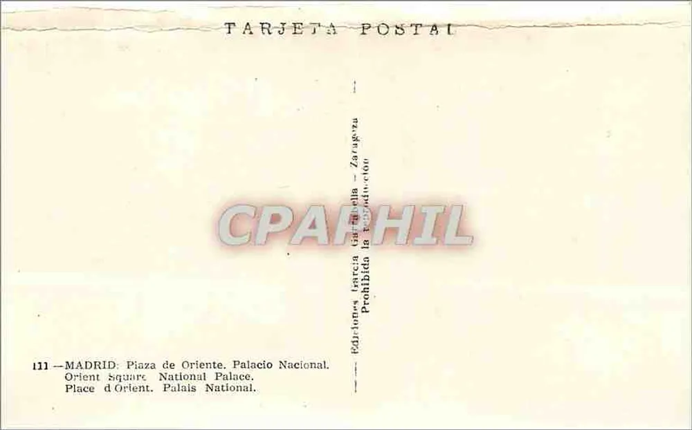 Madrid — Place d'Orient, Palais National — Édition Tarjeta Postal Zaragoza - Reverso