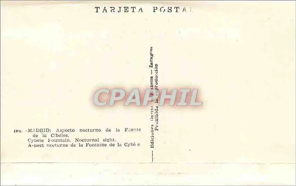 Madrid — Nachtsicht der Cibeles-Fontäne — Ediciones García y Cebrián, Zaragoza - Rückseite