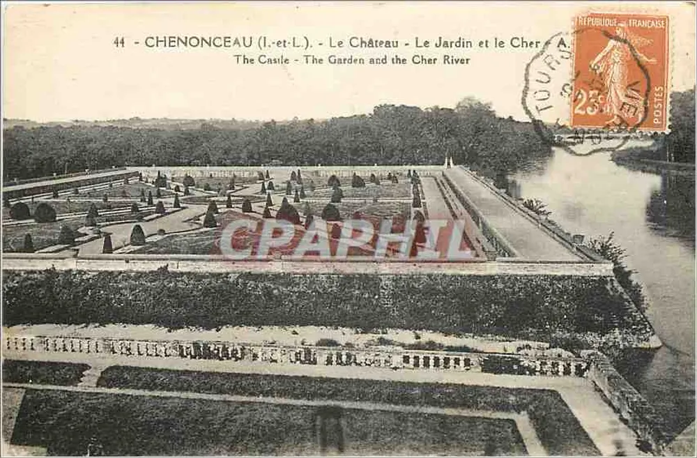 Chenonceau (Loire-et-Cher) — Le Château, Le Jardin et le Cher River — E. Papeghin, Paris-Tours - Recto