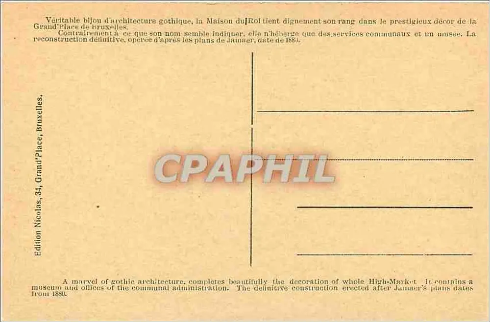 Casa del Re — Bruxelles — Edizione Nicolas, 34, Grand-Place - Verso