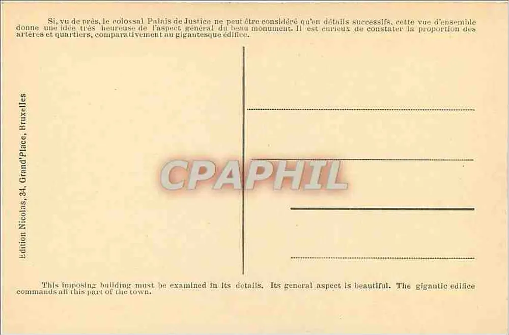 Bruxelas — Palácio de Justiça — Edição Nicolas, 34, Grand-Place - Verso