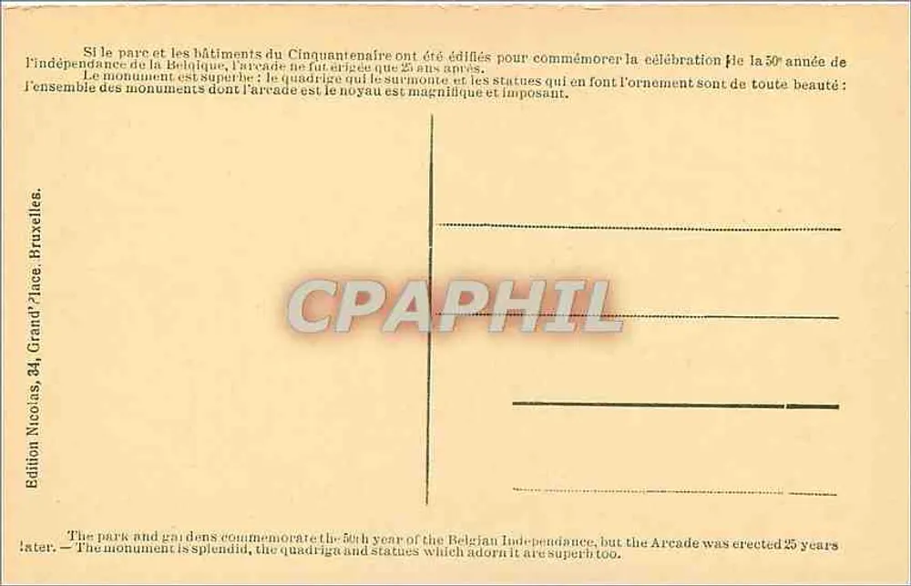 Bruxelas — Arco do Cinquentenário — Edição Nicolas, 34, Grand-Place - Verso
