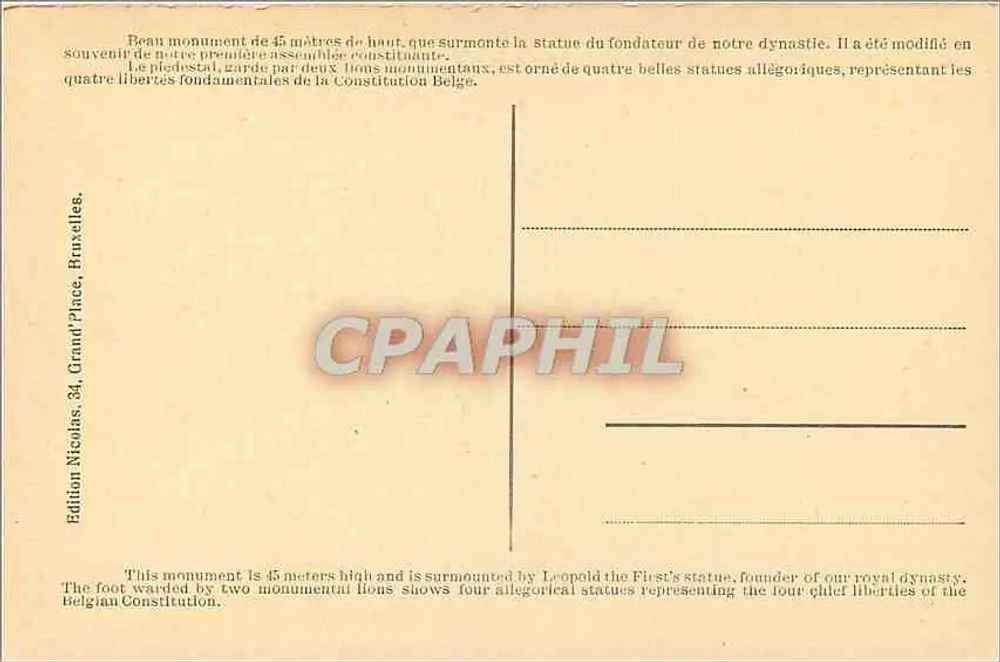 Bruxelas — Coluna do Congresso — Edição Nicolas, 34, Grand-Place, Bruxelas - Verso