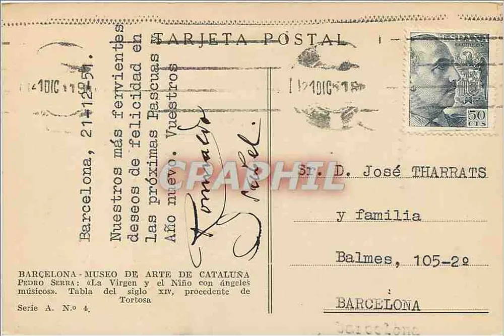 A Virgem e o Menino com anjos — Mesa do XIV século, proveniente de Tortosa — Editor Pedro Serra, série A. N° 4 - Verso