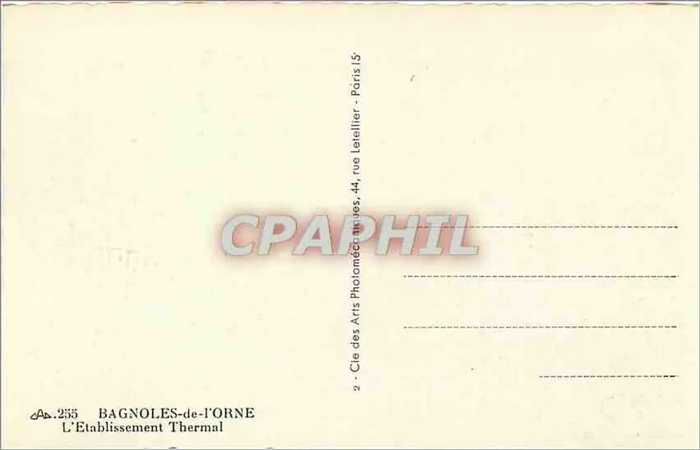 Bagnolles-de-l'Orne — O Estabelecimento Termal — Cie des Arts Photomécaniques, Paris 15e - Verso