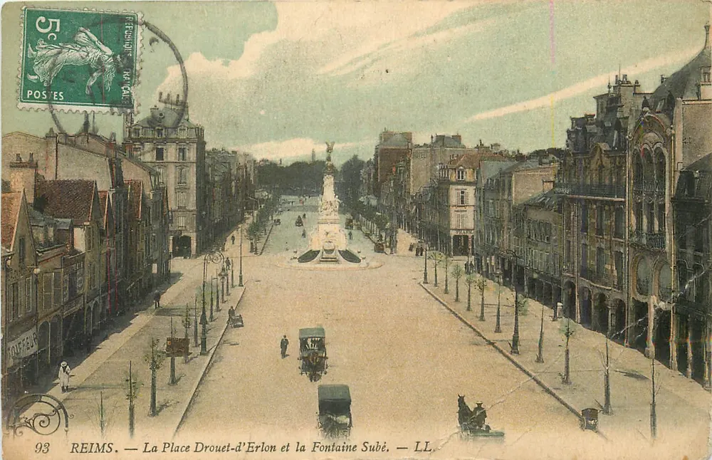 Reims — Place Drouet-d'Erlon und Fontaine Subé — LL - Vorderseite