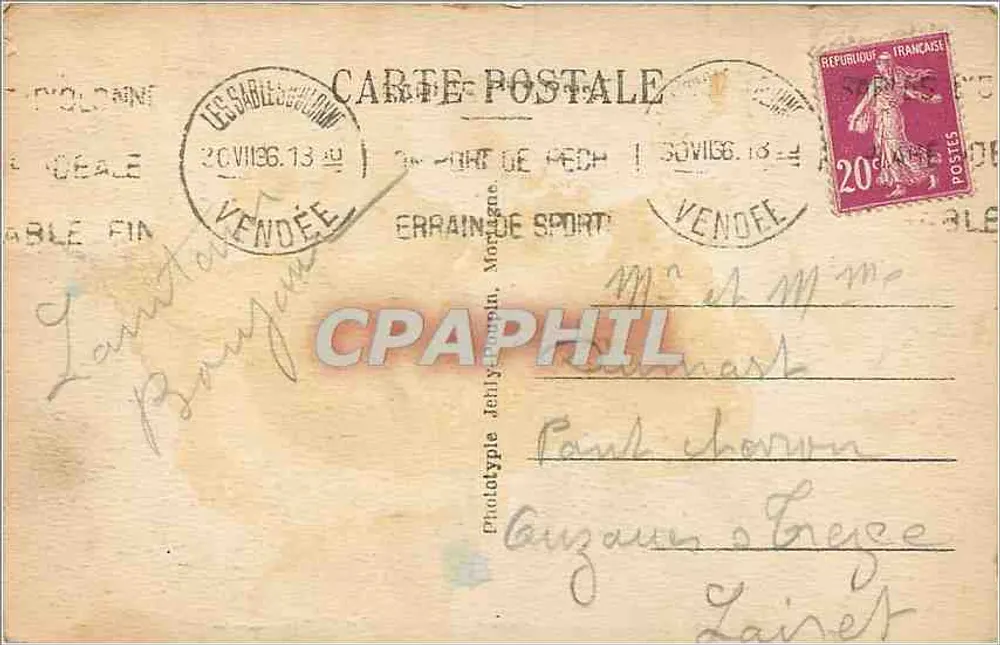 Les Sables d'Olonne (Vendée) — As Pontas — editor Phototype J. Dely-Dupin, n°32 - Verso