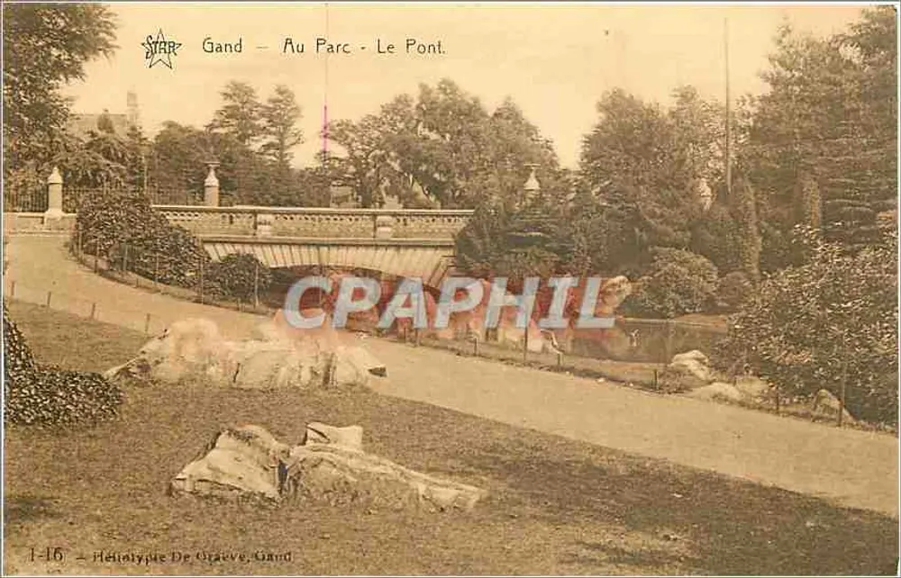 Gand - No Parque - O Ponte. — Heliotipia de Grave, Gand, n°1-16 - Frente