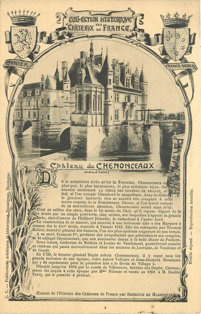 Schloss Chenonceaux — Historische Sammlung der französischen Schlösser — Verlag Bohier, Nr. 4 - Vorderseite