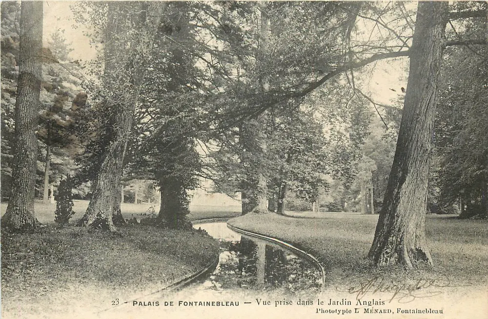 Palais de Fontainebleau — Aufnahme im englischen Garten — Phototypie L. MÉNARD, Fontainebleau - Vorderseite