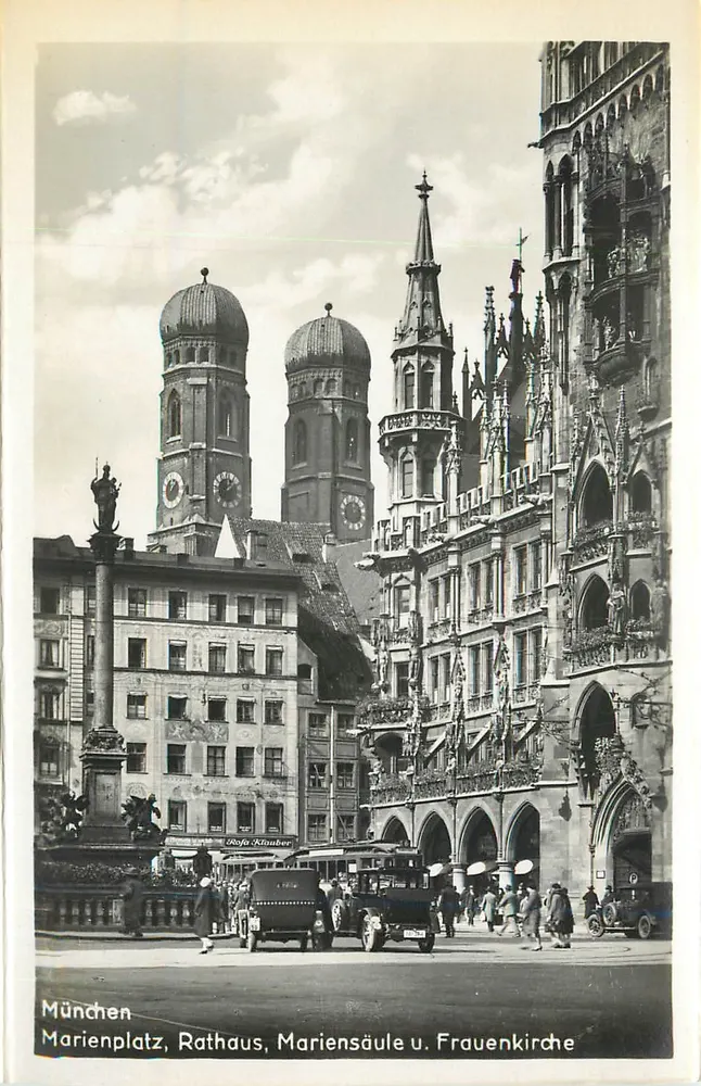 München - Marienplatz, Rathaus, Mariensäule und Frauenkirche — Georg Grebe, München bei Münchdorf - Vorderseite