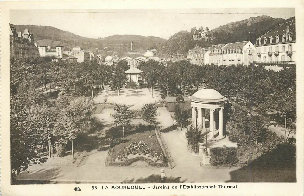 La Bourboule - Gardens of the Thermal Establishment — Vintage Postcard no. 98, publisher CP DES ARTS PHOTOGRAPHIQUES - Front