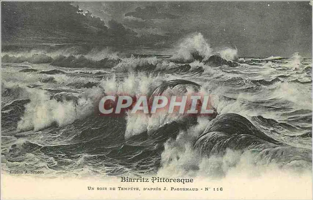 Biarritz Pittoresk — Ein stürmisches Abend, nach J. Pague Naud — Ausgabe A. Simons Nr. 116 - Vorderseite