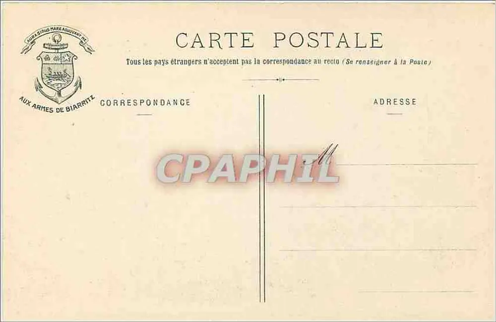 Biarritz - Effet de Vague au Rocher de la Vierge (Tempête) — Eug. Pacault, édit.-phot., Biarritz, n°12 - Verso