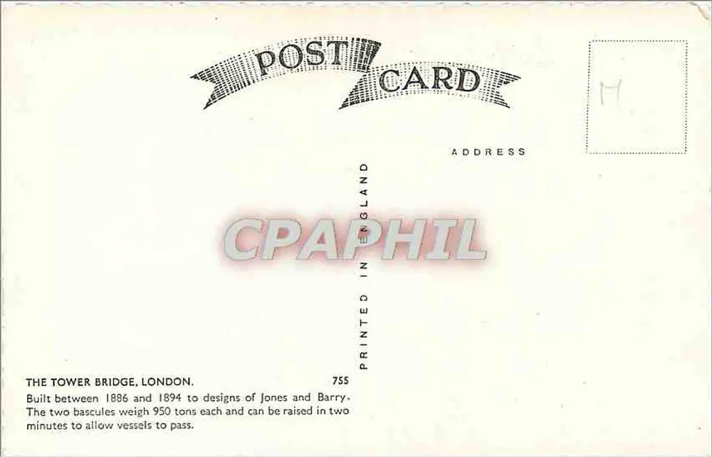 Ponte Tower — Londres — impressa na Inglaterra, n° 755 - Verso