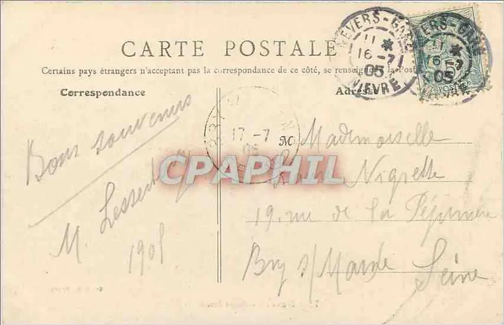 Nevers — Palácio Ducal — Editor B. P. (nº 72) - Verso