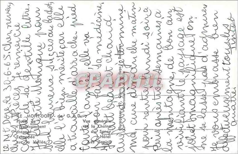 Mont-Dore — vista geral e estabelecimentos termais — Editora Elée - Verso