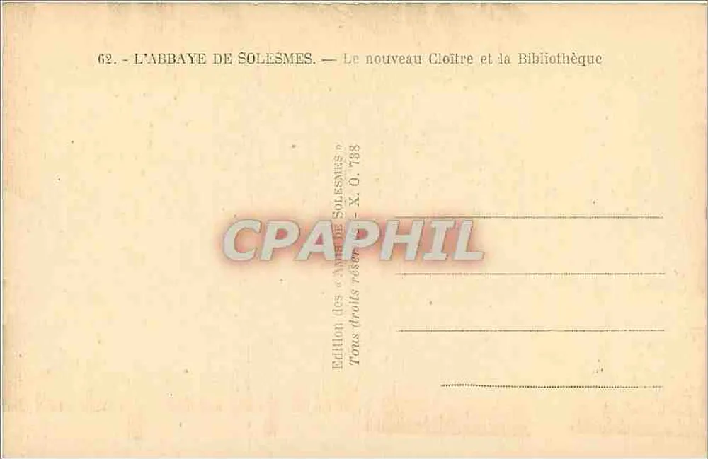 L'Abbaye de Solesmes — Le nouveau Cloître et la Bibliothèque — Édition des « Amis de Solesmes » - Verso