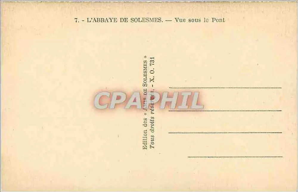 L'Abbaye de Solesmes — Vue sous le Pont — Édition des « Arts de Solesmes » - Verso