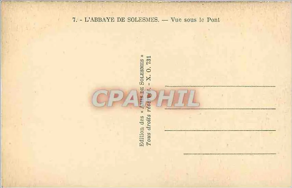 L'Abbaye de Solesmes — Vue sous le Pont — Édition des « Aims de Solesmes » - Verso