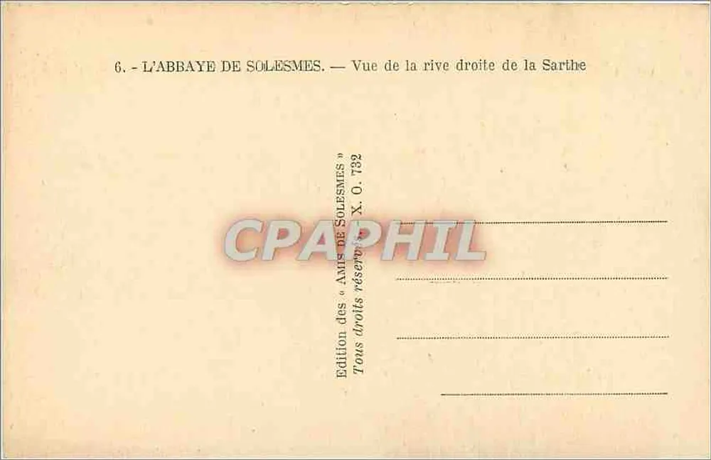 Die Abtei von Solesmes — Ansicht der rechten Seite der Sarthe — Edition von « Amis de Solesmes », n° X. O. 732 - Rückseite